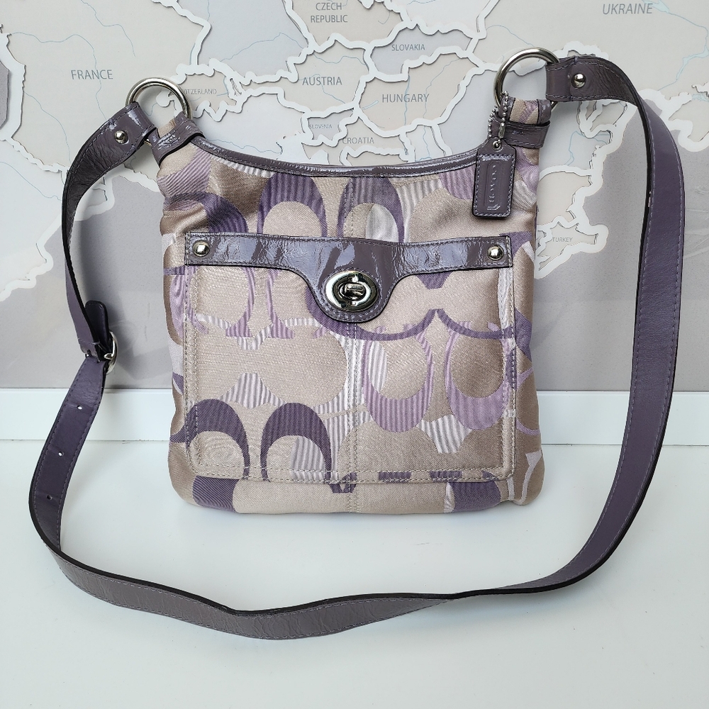 COACH F17479 Lilac & Khaki Penelope Opt Sateen Lilac Patent Leather Trim - Picture 9 of 16